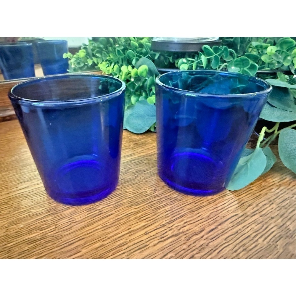 Vintage Cobalt Blue Glass Tumblers Set of 2 Heavy Libbey Juice‎ Rocks Glasses